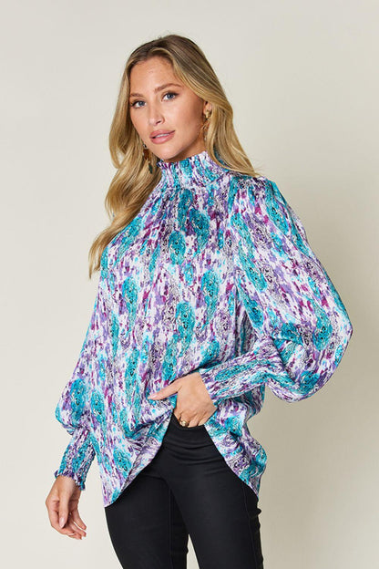 Printed Smocked Long Sleeve Blouse