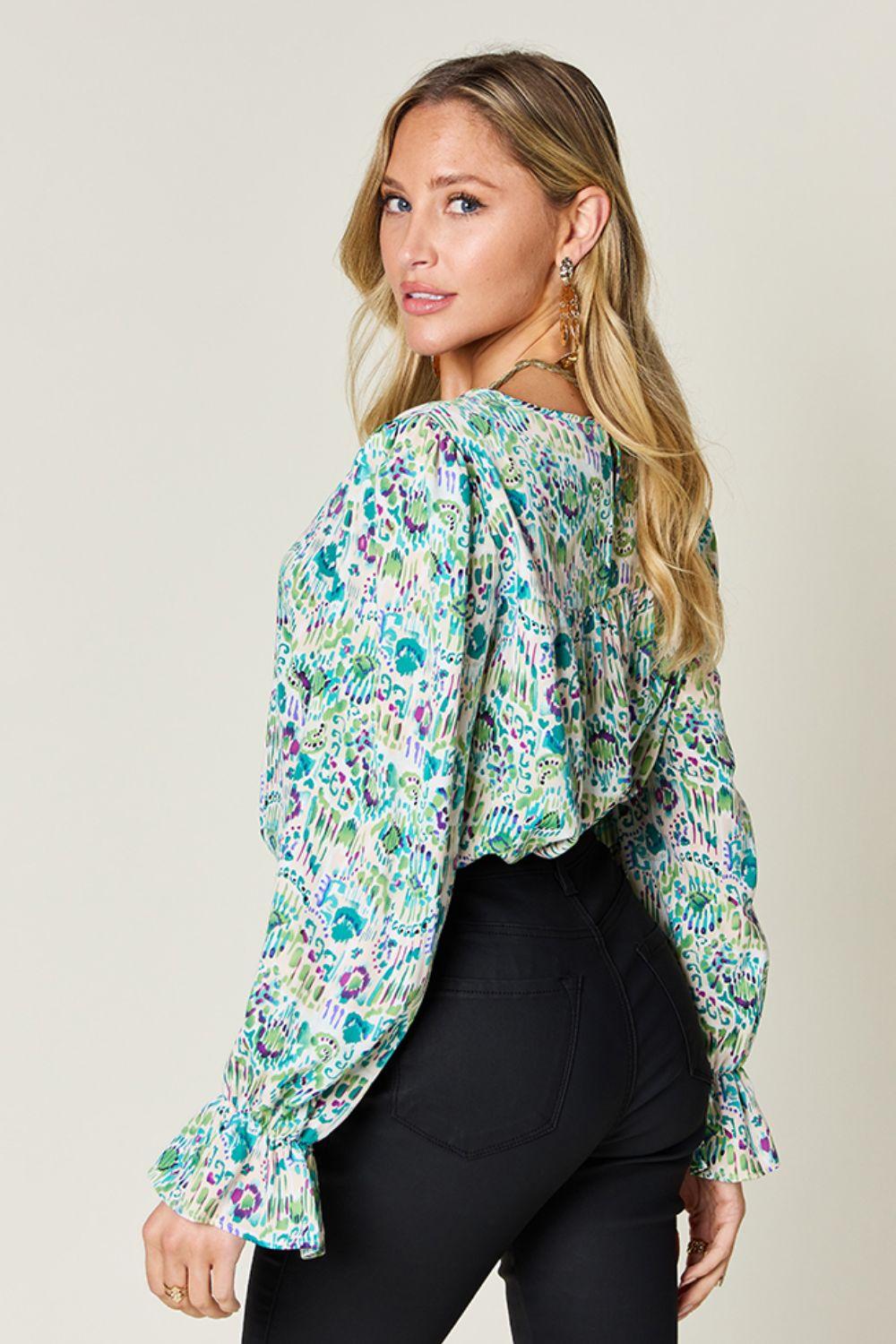 Printed Flounce Sleeve Blouse